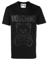 schwarzes bedrucktes T-Shirt mit einem Rundhalsausschnitt von Moschino