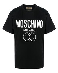 schwarzes bedrucktes T-Shirt mit einem Rundhalsausschnitt von Moschino