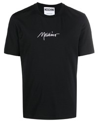 schwarzes bedrucktes T-Shirt mit einem Rundhalsausschnitt von Moschino