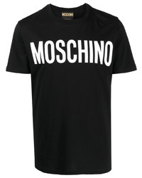 schwarzes bedrucktes T-Shirt mit einem Rundhalsausschnitt von Moschino