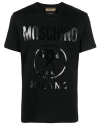 schwarzes bedrucktes T-Shirt mit einem Rundhalsausschnitt von Moschino