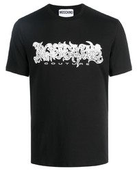 schwarzes bedrucktes T-Shirt mit einem Rundhalsausschnitt von Moschino