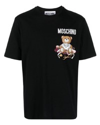 schwarzes bedrucktes T-Shirt mit einem Rundhalsausschnitt von Moschino