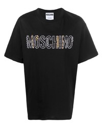 schwarzes bedrucktes T-Shirt mit einem Rundhalsausschnitt von Moschino