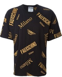 schwarzes bedrucktes T-Shirt mit einem Rundhalsausschnitt von Moschino