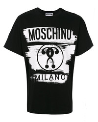 schwarzes bedrucktes T-Shirt mit einem Rundhalsausschnitt von Moschino