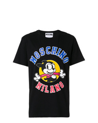 schwarzes bedrucktes T-Shirt mit einem Rundhalsausschnitt von Moschino