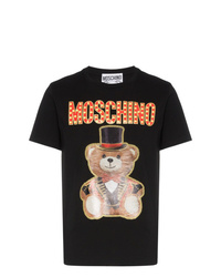 schwarzes bedrucktes T-Shirt mit einem Rundhalsausschnitt von Moschino