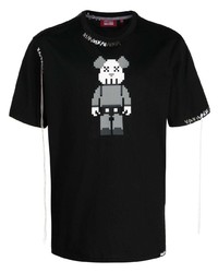 schwarzes bedrucktes T-Shirt mit einem Rundhalsausschnitt von Mostly Heard Rarely Seen 8-Bit