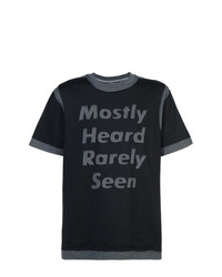 schwarzes bedrucktes T-Shirt mit einem Rundhalsausschnitt von Mostly Heard Rarely Seen