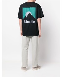 schwarzes bedrucktes T-Shirt mit einem Rundhalsausschnitt von Rhude