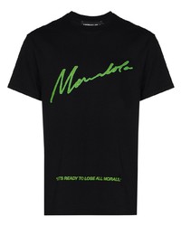 schwarzes bedrucktes T-Shirt mit einem Rundhalsausschnitt von Mowalola