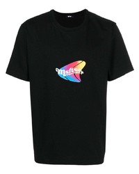schwarzes bedrucktes T-Shirt mit einem Rundhalsausschnitt von MSFTSrep