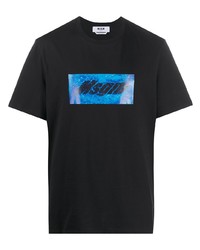 schwarzes bedrucktes T-Shirt mit einem Rundhalsausschnitt von MSGM