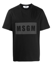 schwarzes bedrucktes T-Shirt mit einem Rundhalsausschnitt von MSGM