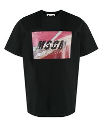 schwarzes bedrucktes T-Shirt mit einem Rundhalsausschnitt von MSGM