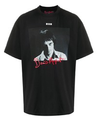 schwarzes bedrucktes T-Shirt mit einem Rundhalsausschnitt von MSGM