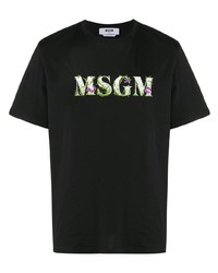 schwarzes bedrucktes T-Shirt mit einem Rundhalsausschnitt von MSGM