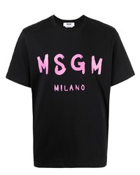 schwarzes bedrucktes T-Shirt mit einem Rundhalsausschnitt von MSGM