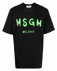 schwarzes bedrucktes T-Shirt mit einem Rundhalsausschnitt von MSGM