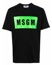 schwarzes bedrucktes T-Shirt mit einem Rundhalsausschnitt von MSGM