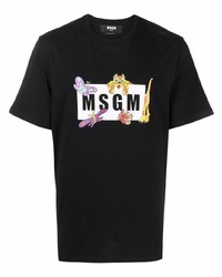 schwarzes bedrucktes T-Shirt mit einem Rundhalsausschnitt von MSGM