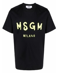 schwarzes bedrucktes T-Shirt mit einem Rundhalsausschnitt von MSGM