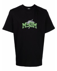 schwarzes bedrucktes T-Shirt mit einem Rundhalsausschnitt von MSGM