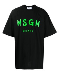 schwarzes bedrucktes T-Shirt mit einem Rundhalsausschnitt von MSGM