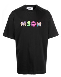 schwarzes bedrucktes T-Shirt mit einem Rundhalsausschnitt von MSGM