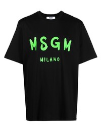 schwarzes bedrucktes T-Shirt mit einem Rundhalsausschnitt von MSGM