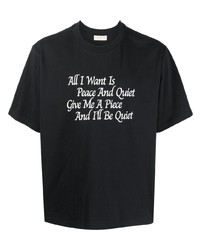 schwarzes bedrucktes T-Shirt mit einem Rundhalsausschnitt von Museum of Peace & Quiet