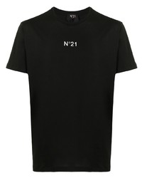 schwarzes bedrucktes T-Shirt mit einem Rundhalsausschnitt von N°21