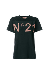 schwarzes bedrucktes T-Shirt mit einem Rundhalsausschnitt von N°21