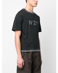 schwarzes bedrucktes T-Shirt mit einem Rundhalsausschnitt von N°21