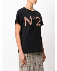 schwarzes bedrucktes T-Shirt mit einem Rundhalsausschnitt von N°21