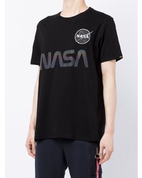 schwarzes bedrucktes T-Shirt mit einem Rundhalsausschnitt von Alpha Industries