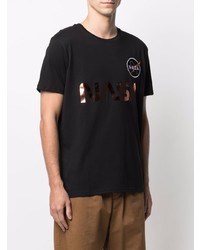 schwarzes bedrucktes T-Shirt mit einem Rundhalsausschnitt von Alpha Industries