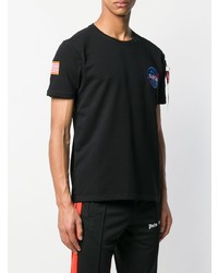 schwarzes bedrucktes T-Shirt mit einem Rundhalsausschnitt von Alpha Industries