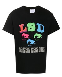 schwarzes bedrucktes T-Shirt mit einem Rundhalsausschnitt von Nasaseasons