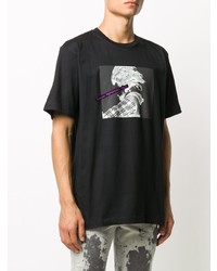 schwarzes bedrucktes T-Shirt mit einem Rundhalsausschnitt von Diesel