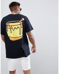 schwarzes bedrucktes T-Shirt mit einem Rundhalsausschnitt von New Love Club