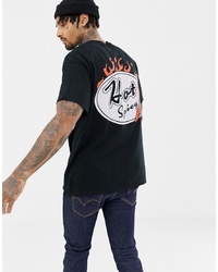 schwarzes bedrucktes T-Shirt mit einem Rundhalsausschnitt von New Love Club