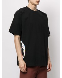 schwarzes bedrucktes T-Shirt mit einem Rundhalsausschnitt von A Bathing Ape