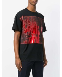 schwarzes bedrucktes T-Shirt mit einem Rundhalsausschnitt von Raf Simons