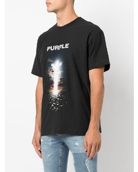 schwarzes bedrucktes T-Shirt mit einem Rundhalsausschnitt von purple brand