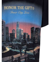 schwarzes bedrucktes T-Shirt mit einem Rundhalsausschnitt von HONOR THE GIFT