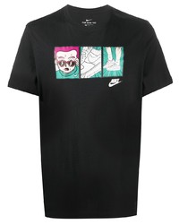 schwarzes bedrucktes T-Shirt mit einem Rundhalsausschnitt von Nike