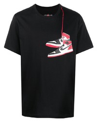 schwarzes bedrucktes T-Shirt mit einem Rundhalsausschnitt von Nike