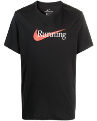 schwarzes bedrucktes T-Shirt mit einem Rundhalsausschnitt von Nike